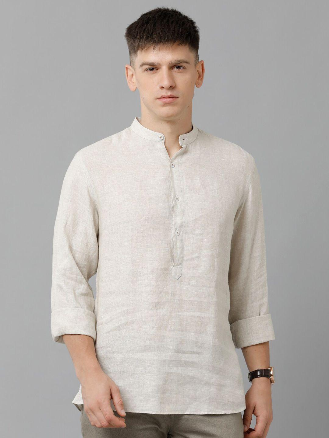 linen club band collar long sleeves pure linen casual shirt