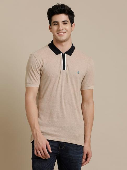 linen club beige contemporary fit linen polo t-shirt