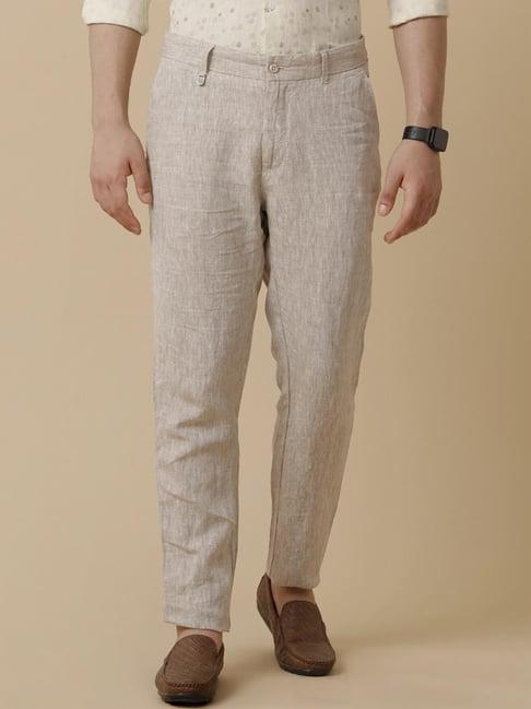 linen club beige linen regular fit texture trousers