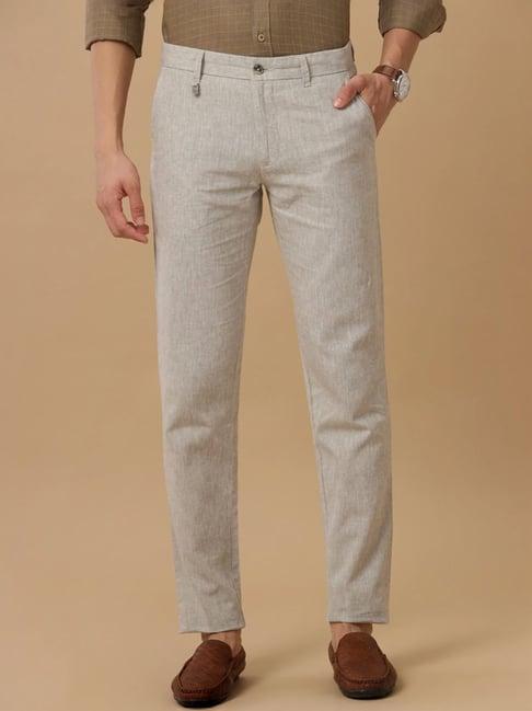 linen club beige slim fit texture trousers