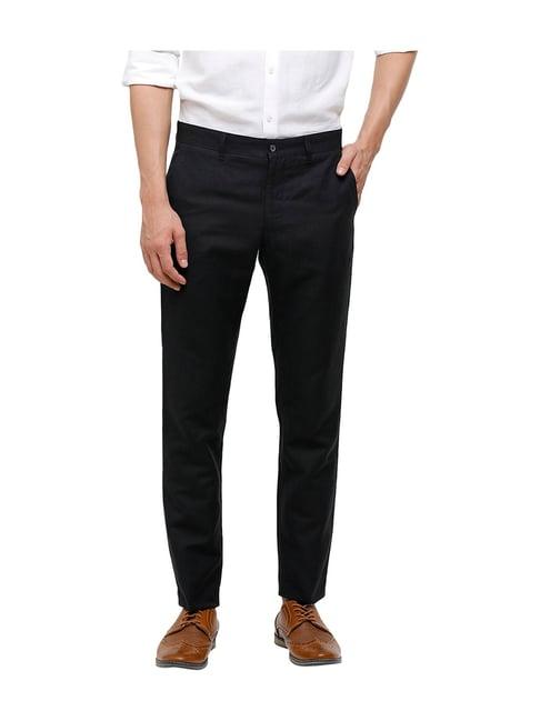 linen club black slim fit trousers