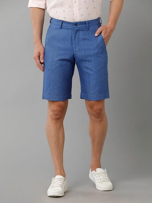 linen club blue slim fit linen shorts