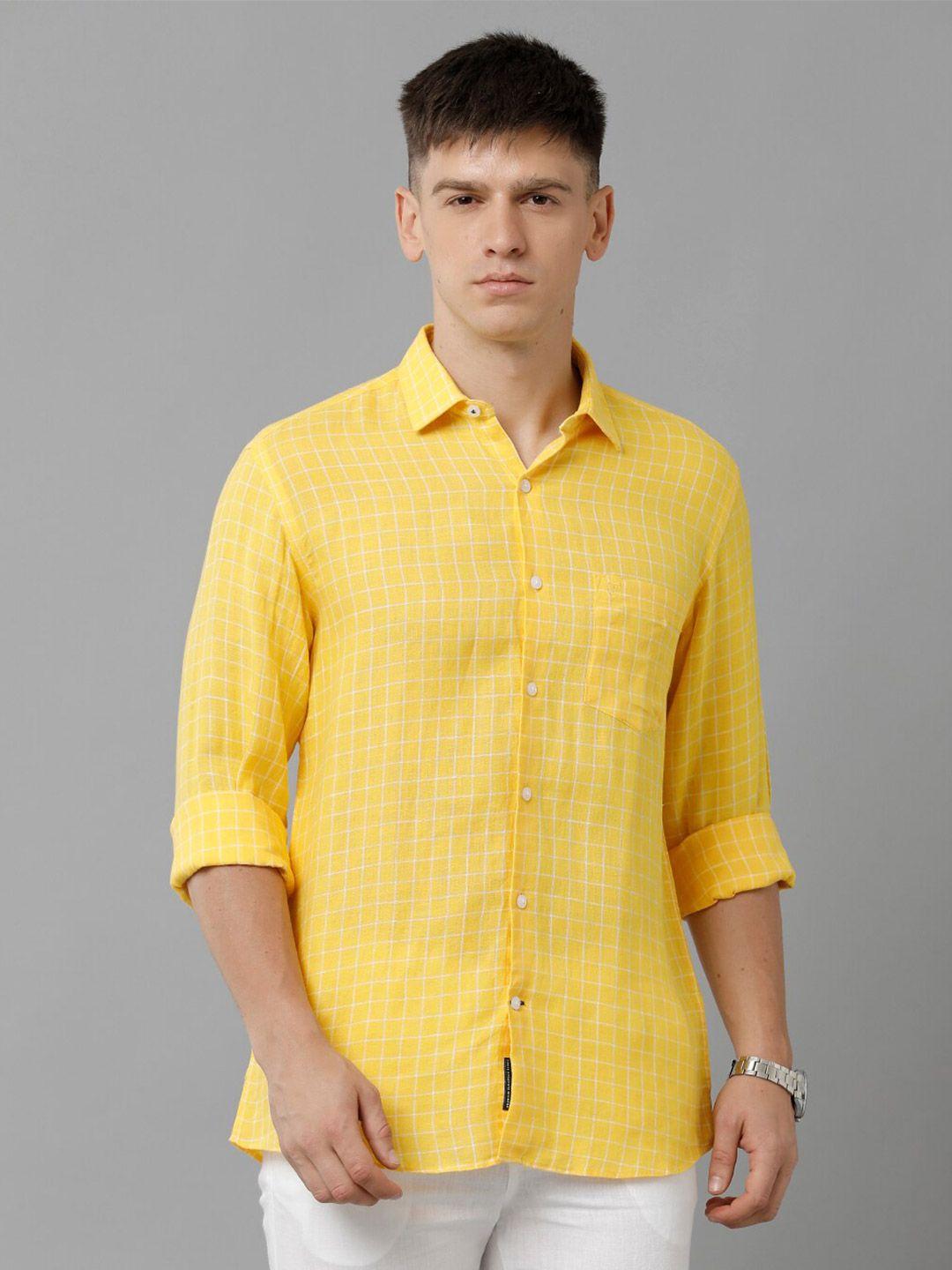 linen club checked pure linen casual shirt