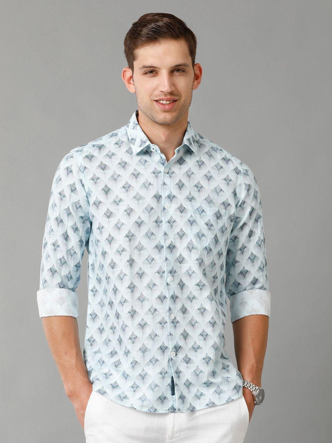 linen club contemporary ethnic motifs printed linen casual shirt