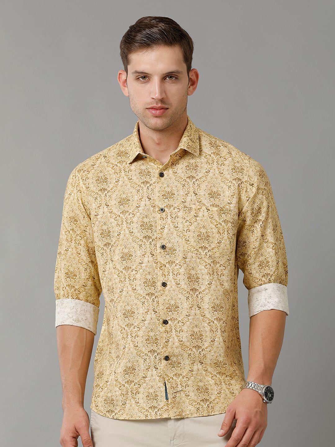 linen club contemporary ethnic motifs pure linen printed casual shirt
