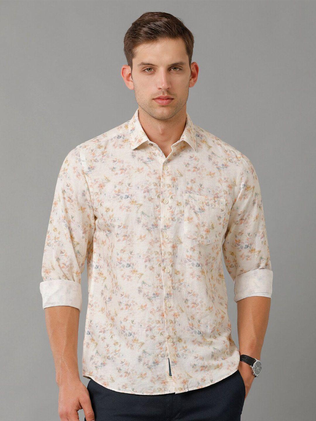 linen club contemporary fit floral printed pure linen casual shirt