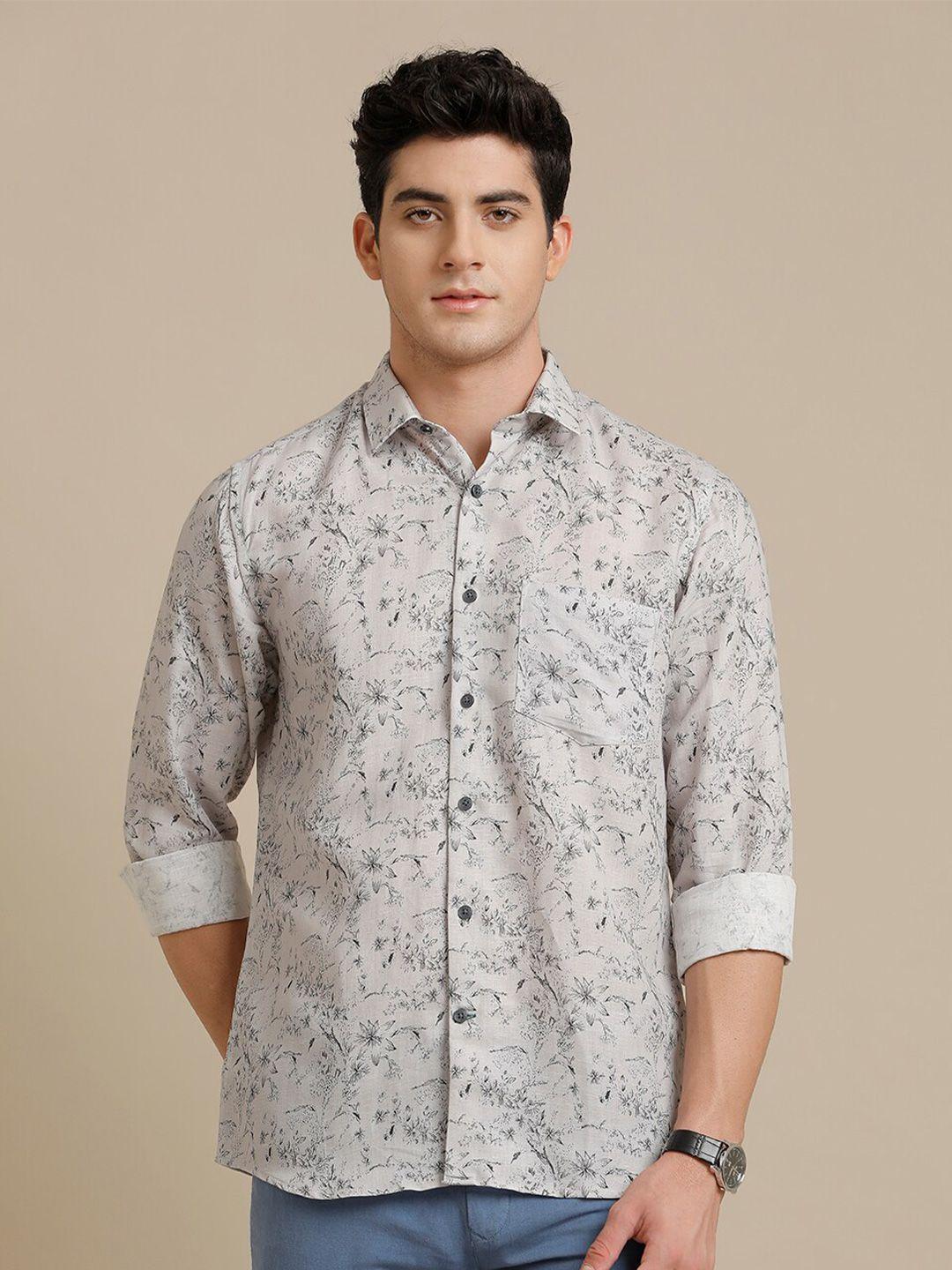linen club contemporary floral printed pure linen casual shirt