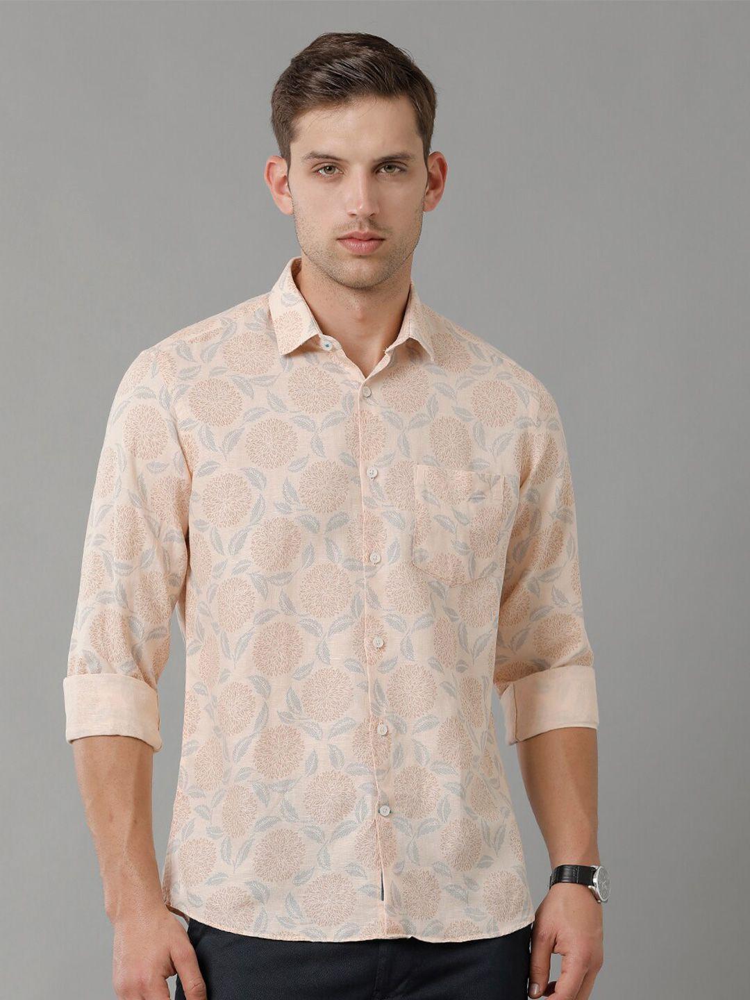 linen club contemporary floral printed pure linen casual shirt