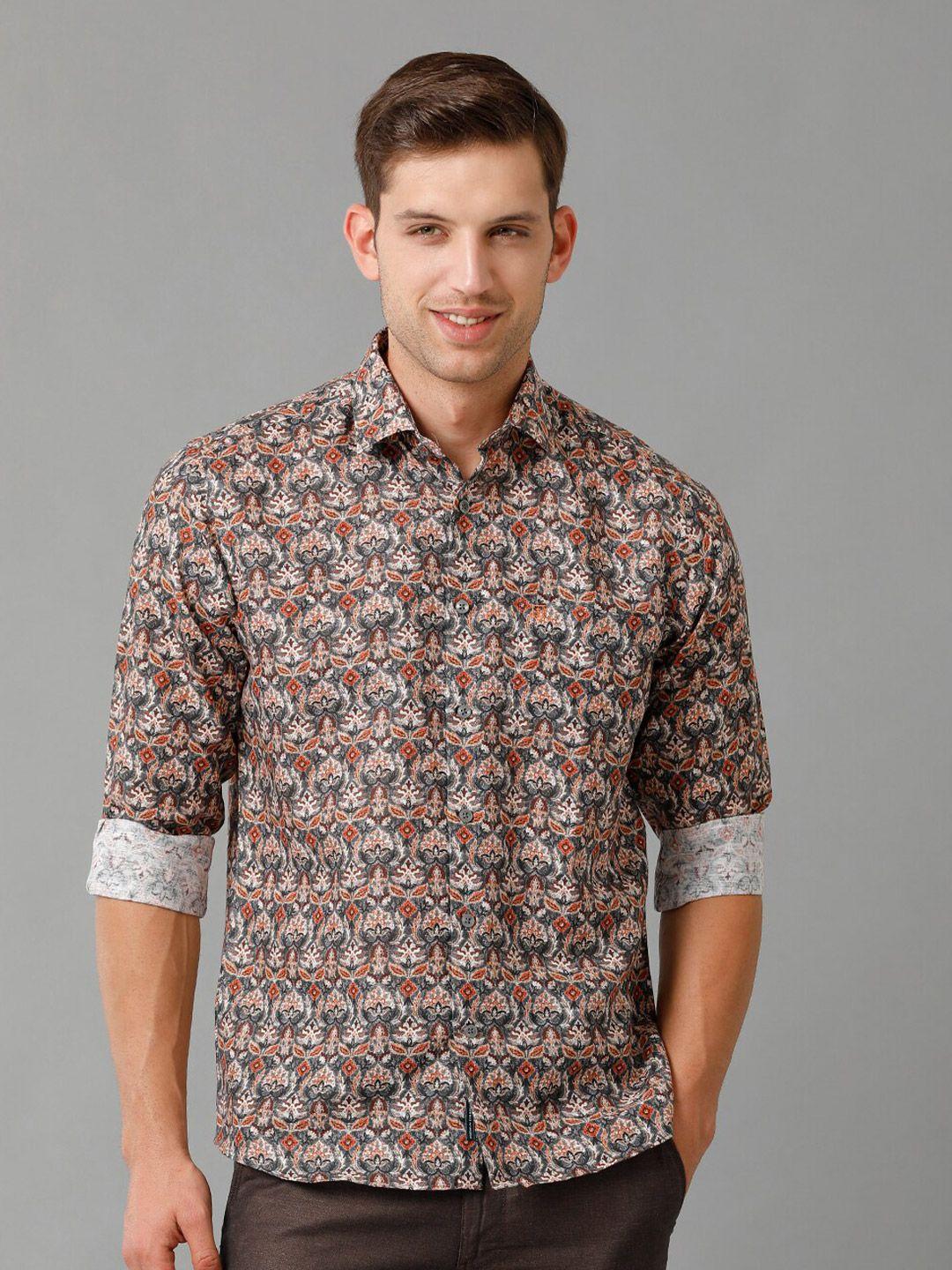 linen club contemporary floral printed spread collar opaque linen casual shirt