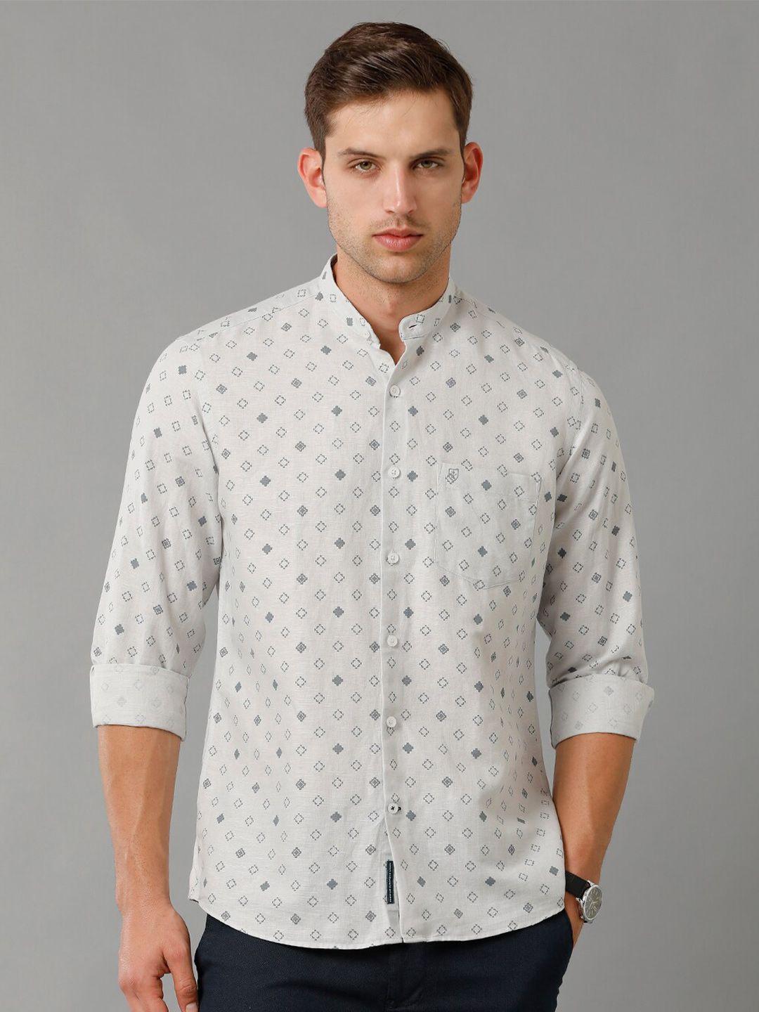 linen club contemporary opaque geometric printed linen casual shirt