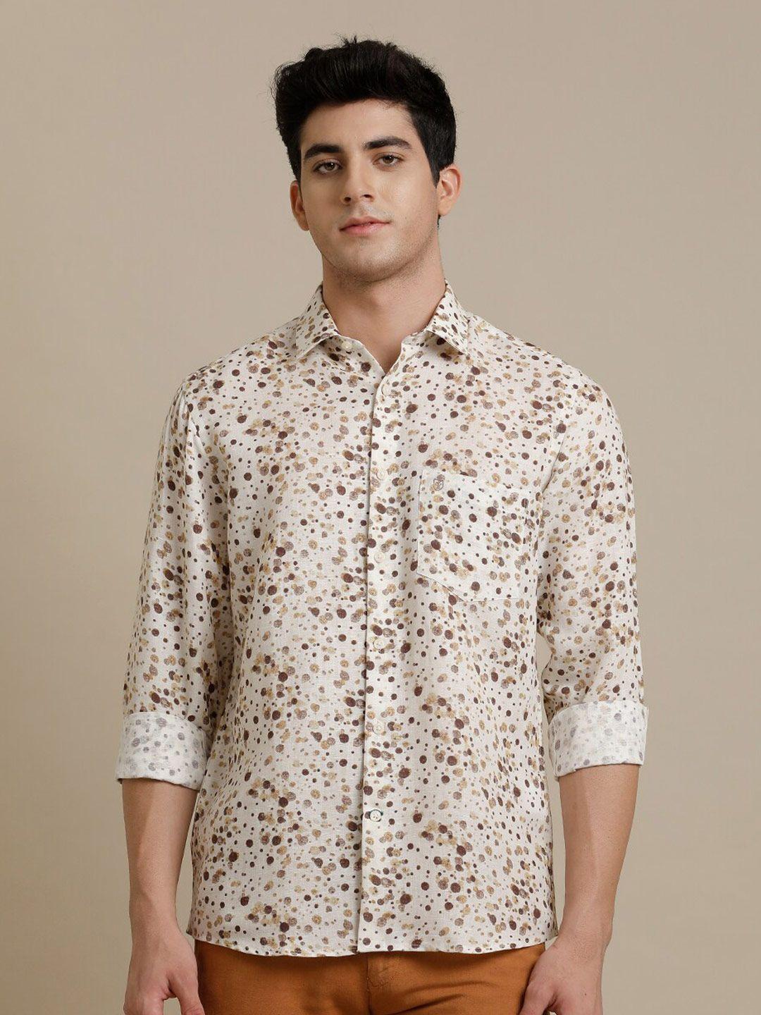 linen club contemporary opaque micro ditsy printed casual shirt