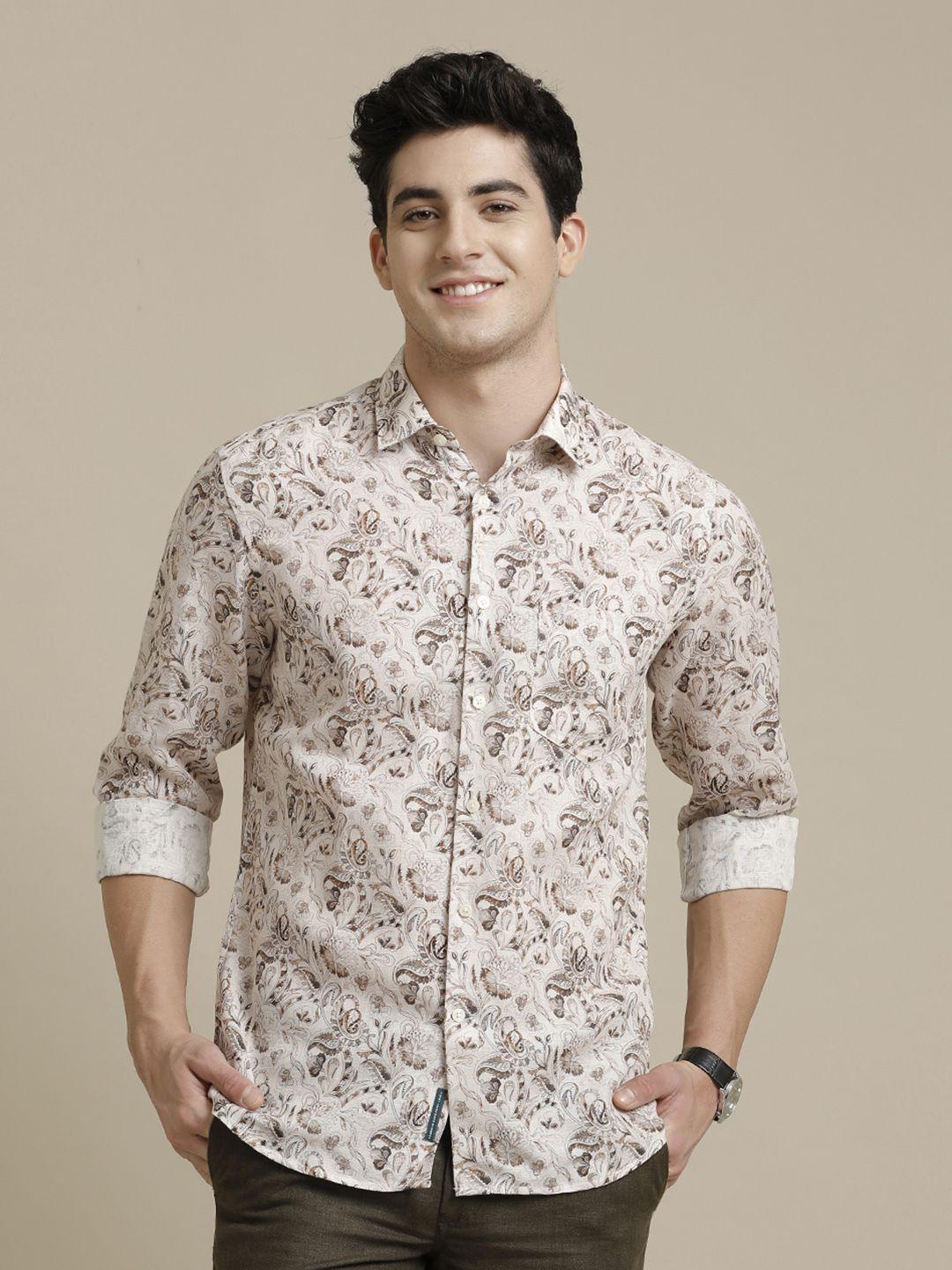 linen club contemporary paisley print pure linen casual shirt