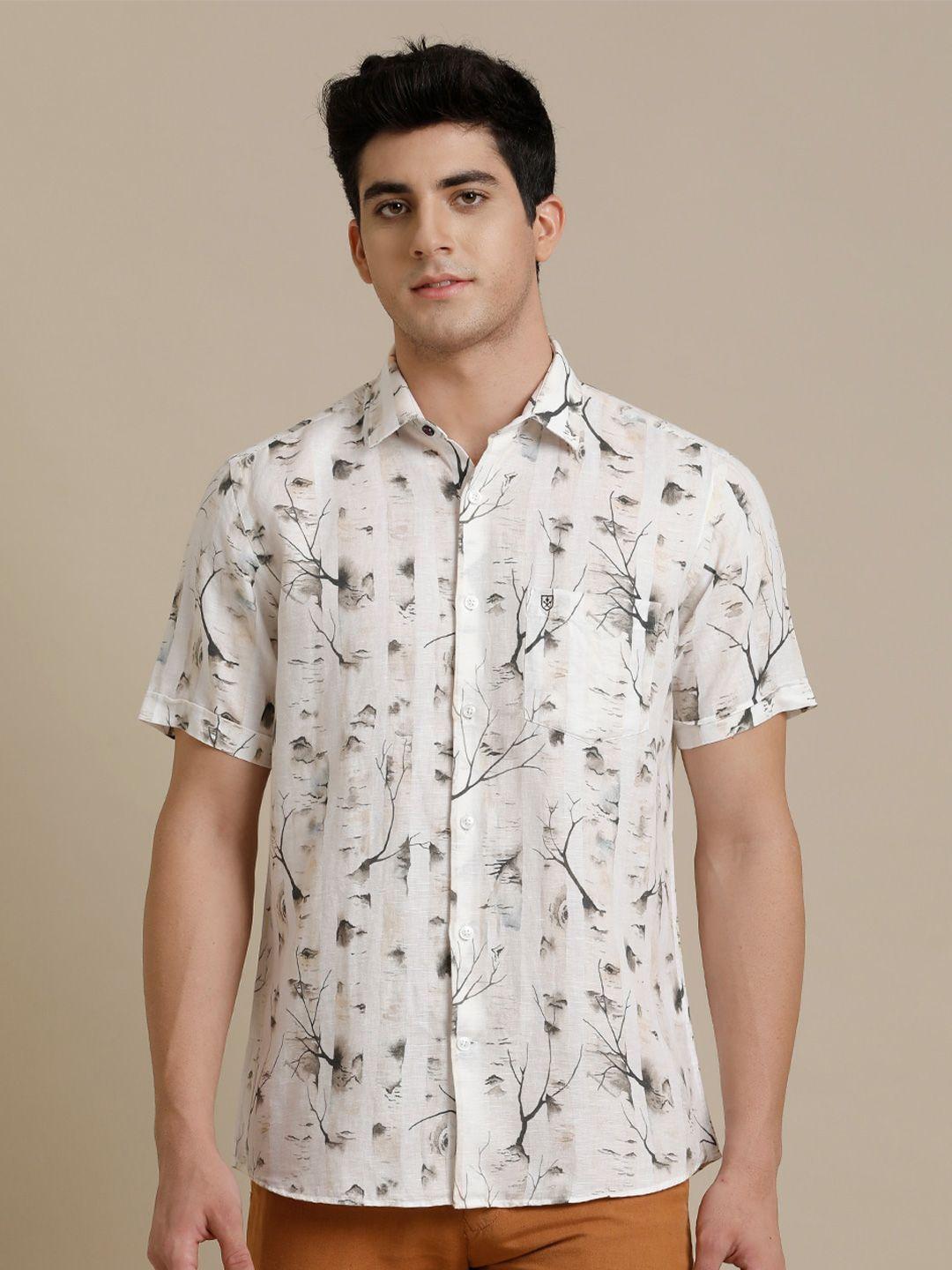 linen club contemporary pure linen printed casual shirt