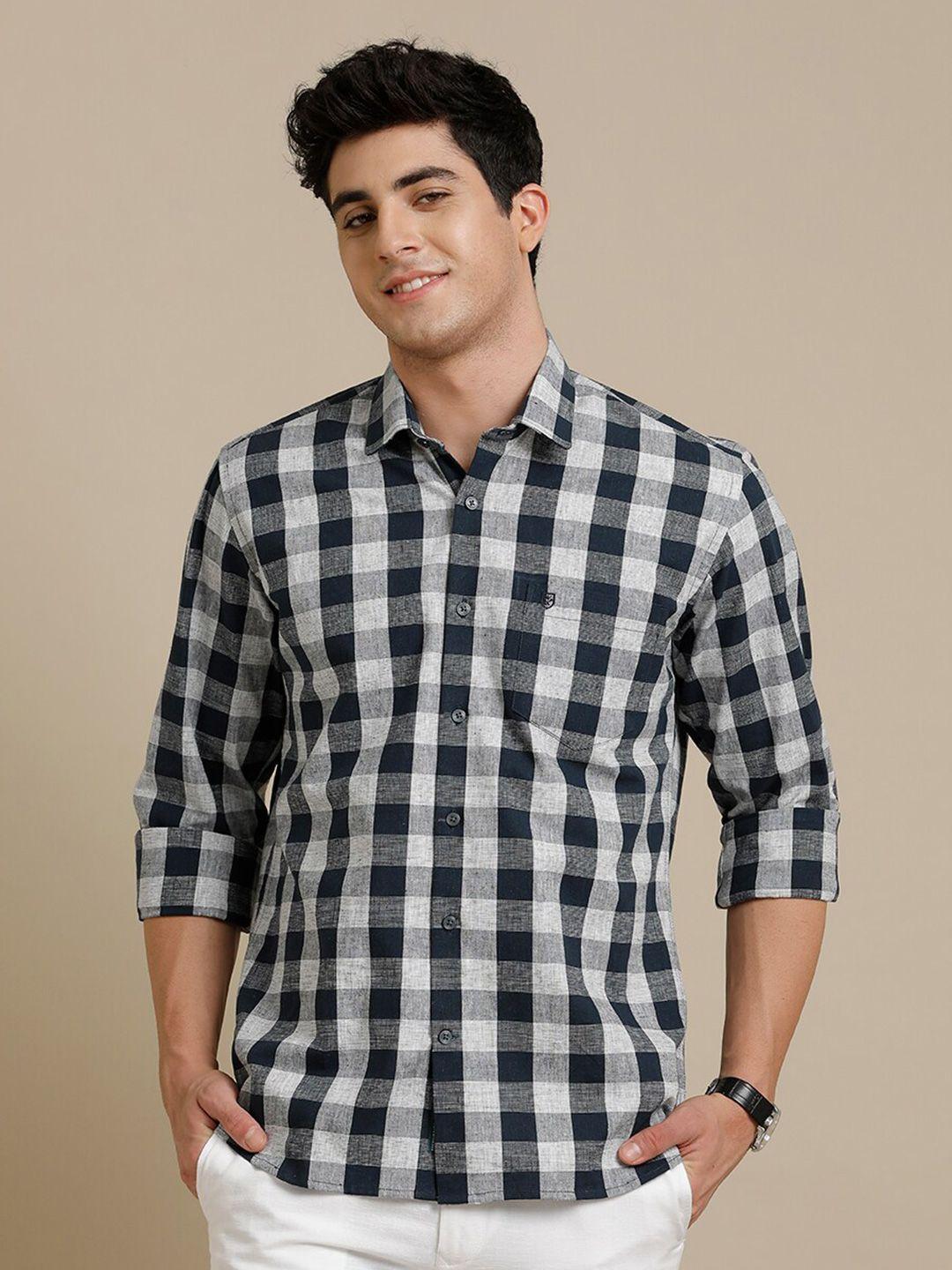 linen club contemporary tartan checked pure linen casual shirt