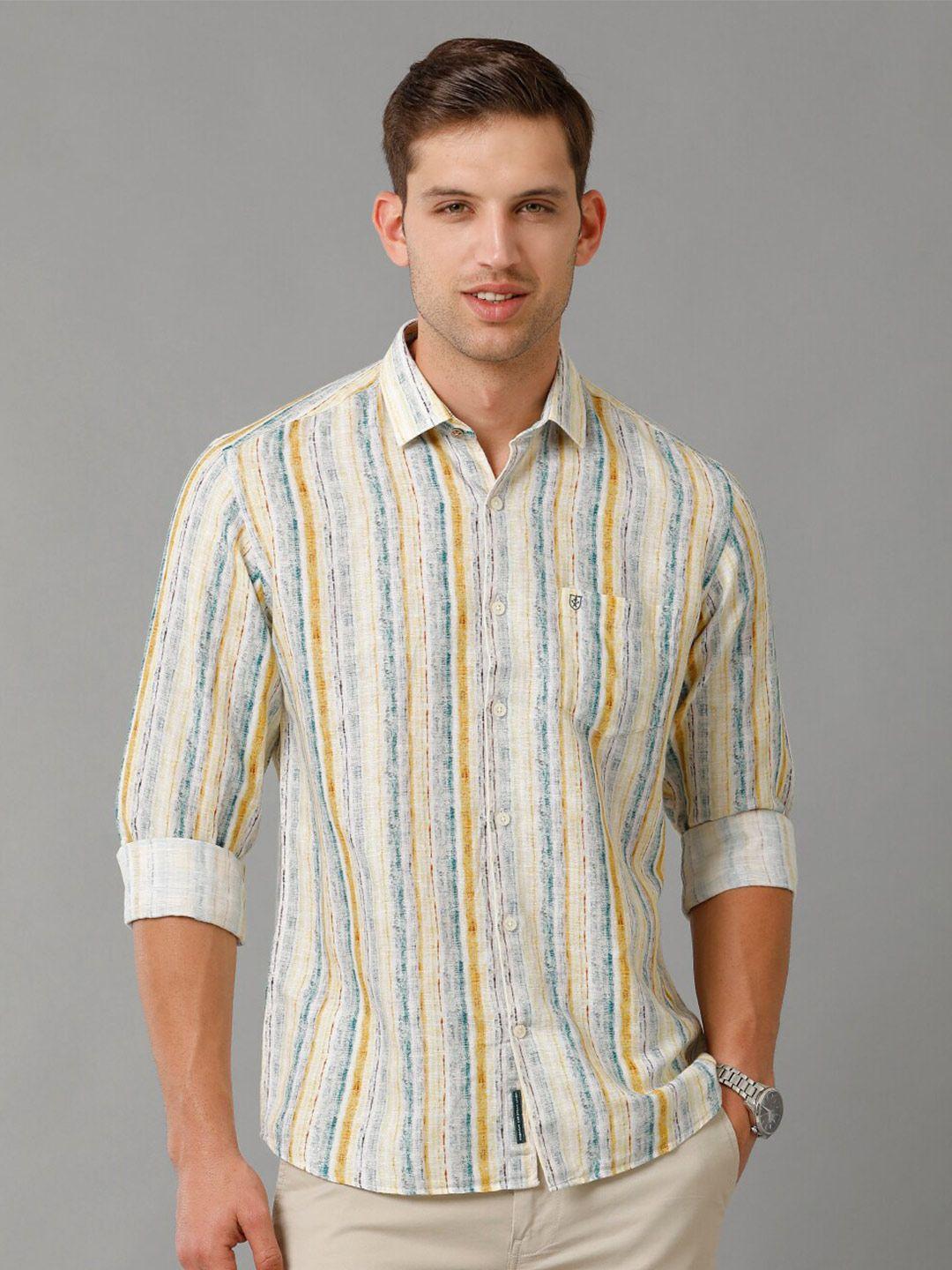 linen club contemporary vertical stripes spread collar linen casual shirt