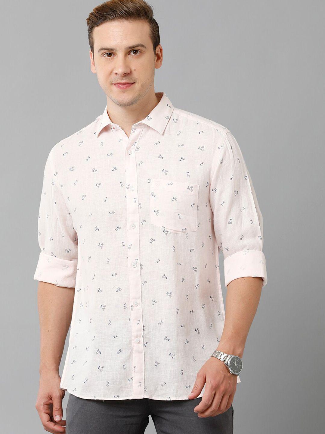 linen club conversational printed spread collar pure linen casual shirt