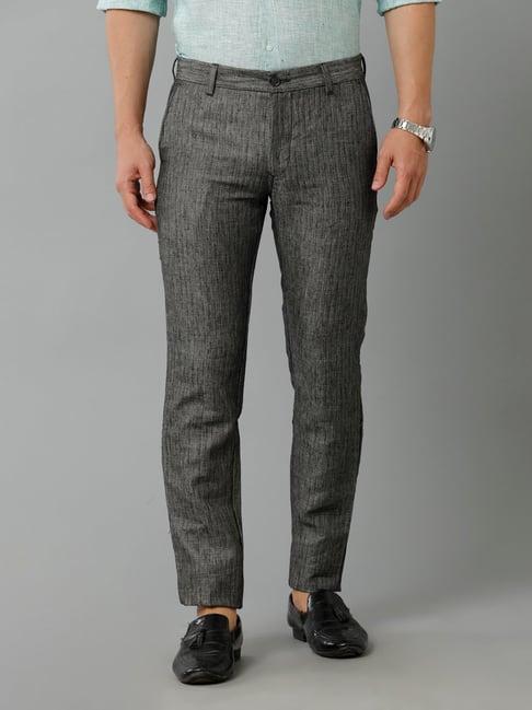 linen club dark grey slim fit linen flat front trousers
