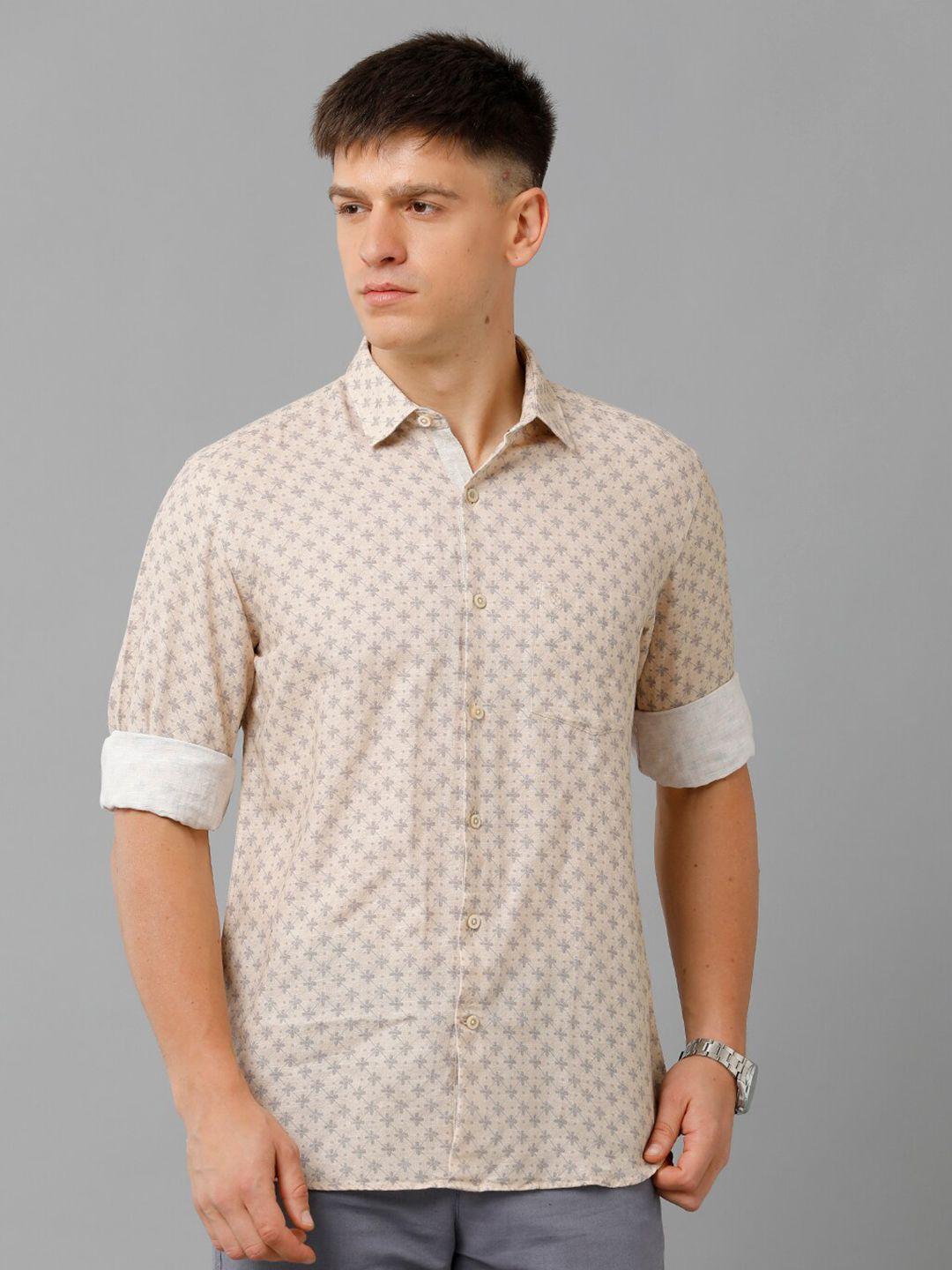 linen club floral printed opaque casual pure linen shirt