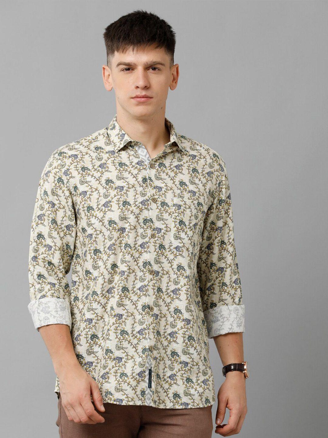 linen club floral printed pure linen casual shirt