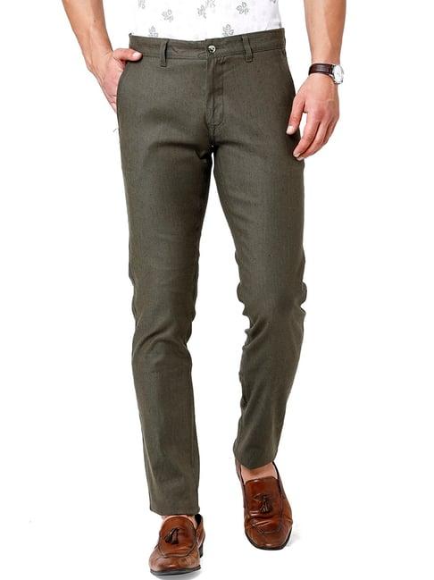 linen club green linen slim fit trousers