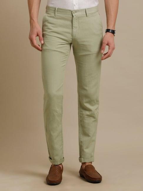 linen club green regular fit linen flat front trousers