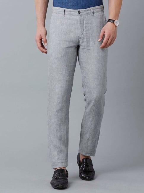 linen club grey contemporary fit flat front trousers