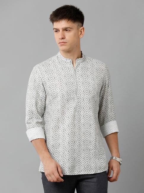 linen club grey contemporary fit mandarin collar linen short kurta