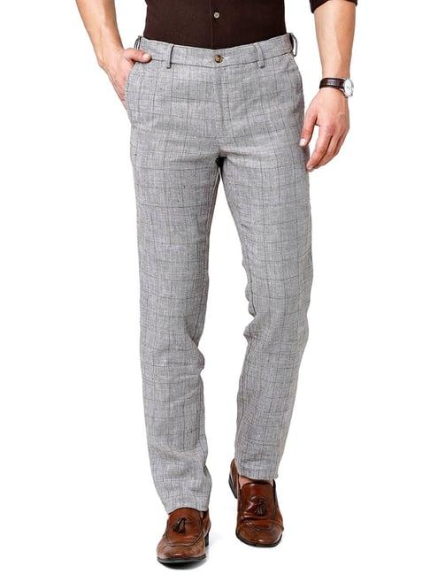 linen club grey linen slim fit checks trousers