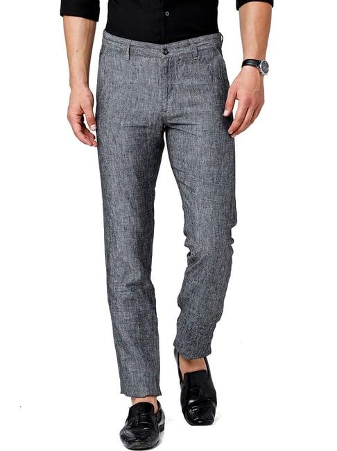 linen club grey linen slim fit trousers