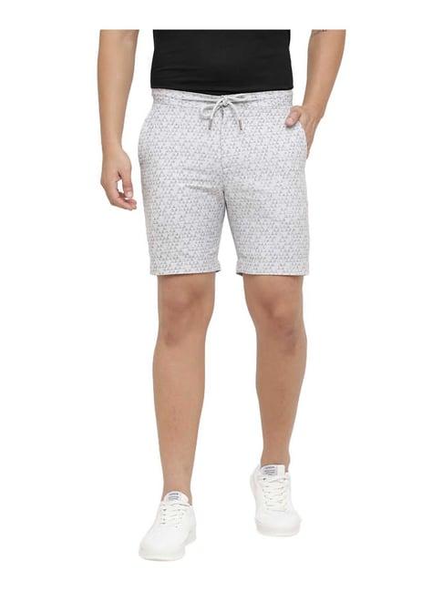 linen club grey mid rise printed bermuda shorts