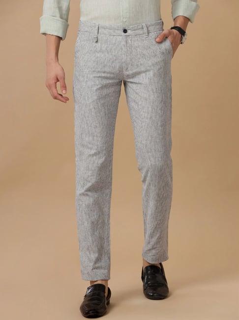 linen club grey slim fit striped trousers