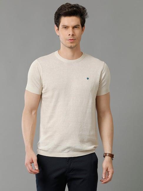 linen club light beige contemporary fit crew t-shirt