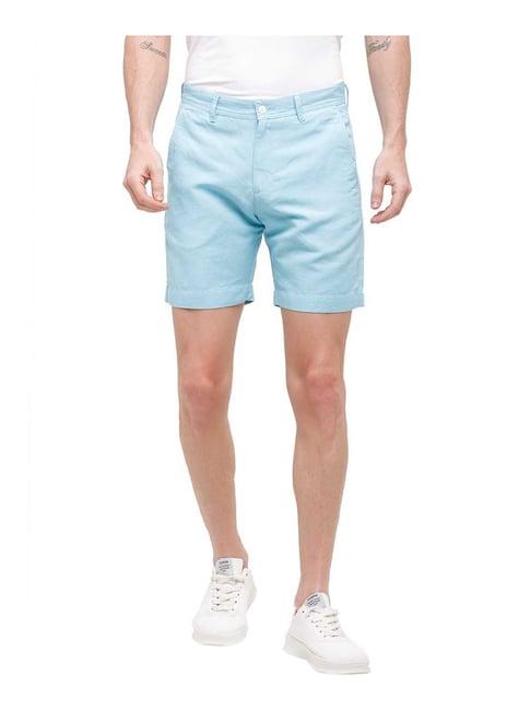 linen club light blue slim fit bermuda shorts