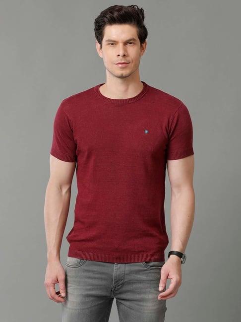 linen club maroon contemporary fit crew t-shirt