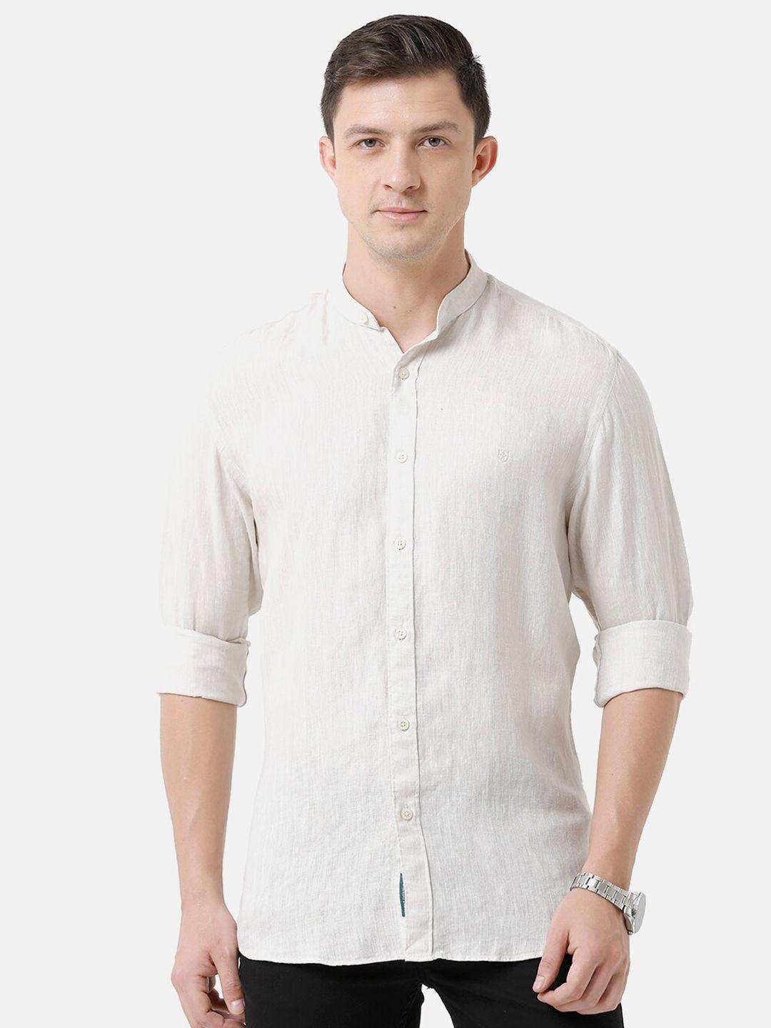 linen club men beige regular fit solid casual linen shirt