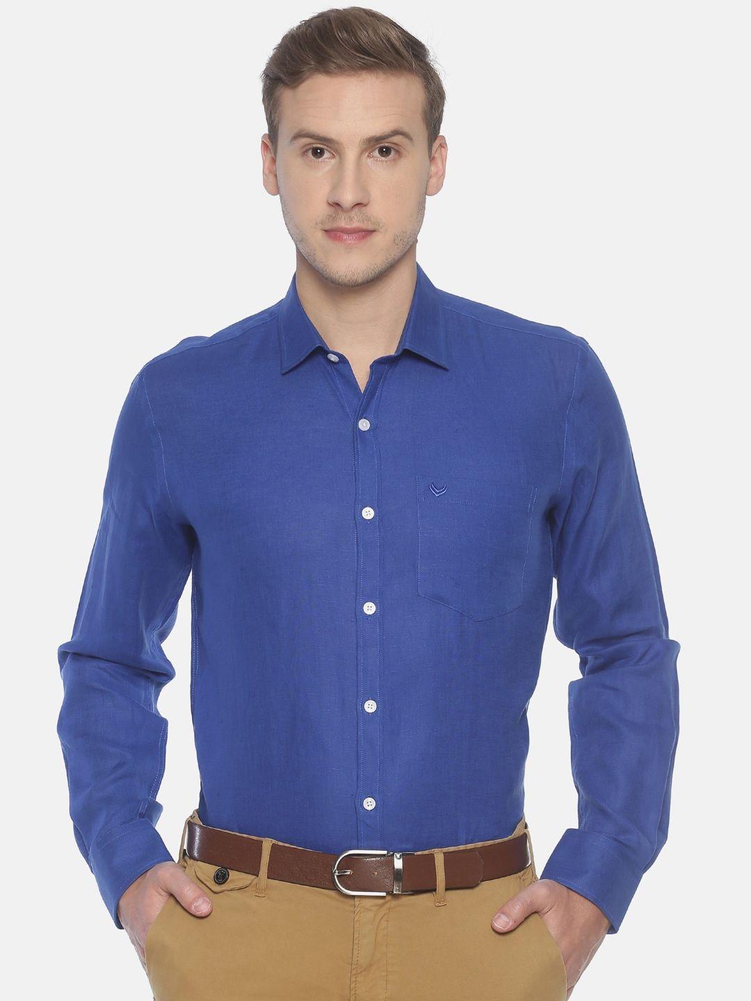 linen club men blue regular fit solid sustainable formal shirt