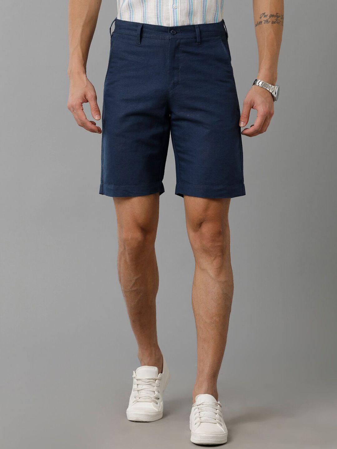 linen club men blue slim fit linen fashion shorts