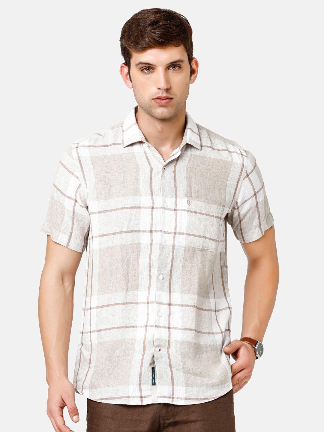 linen club men checked pure linen sustainable casual shirt