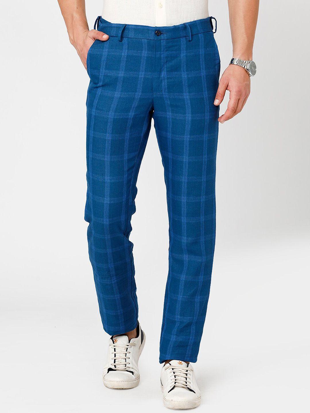 linen club men checked slim fit chinos trousers