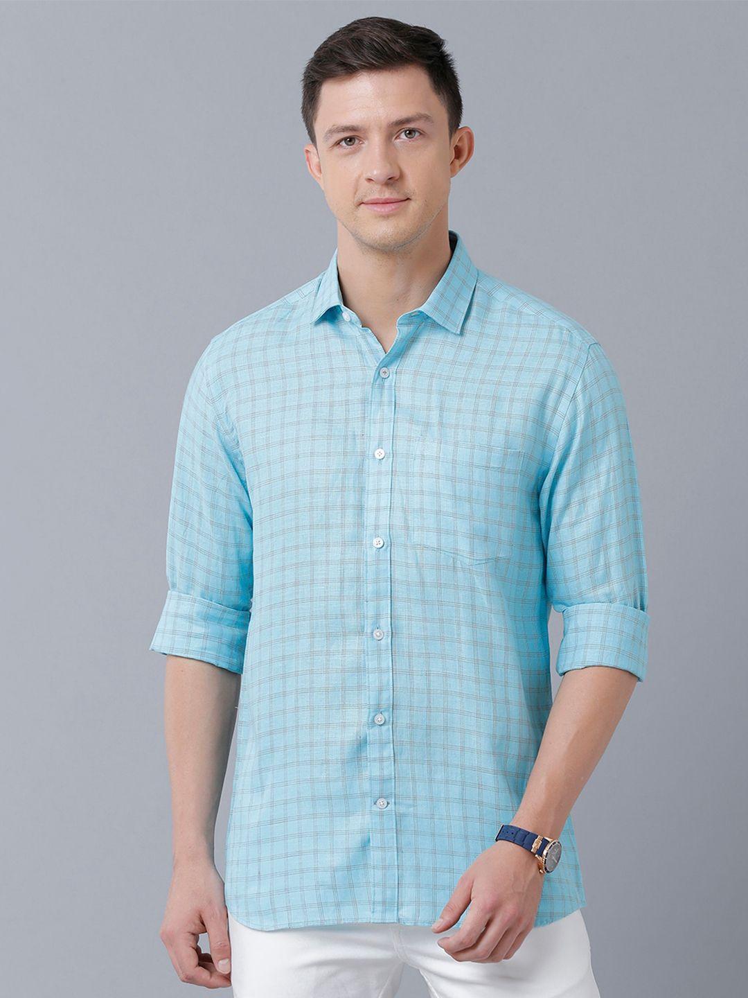 linen club men checked sustainable casual linen shirt