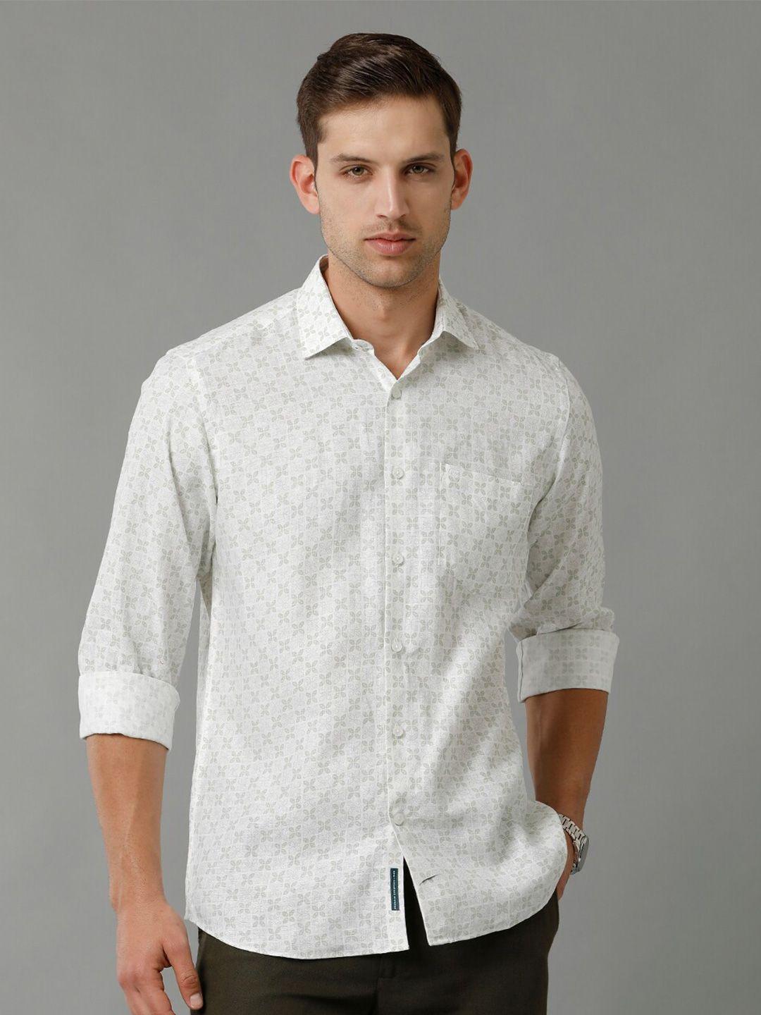 linen club men contemporary fit floral printed spread collar linen casual shirt