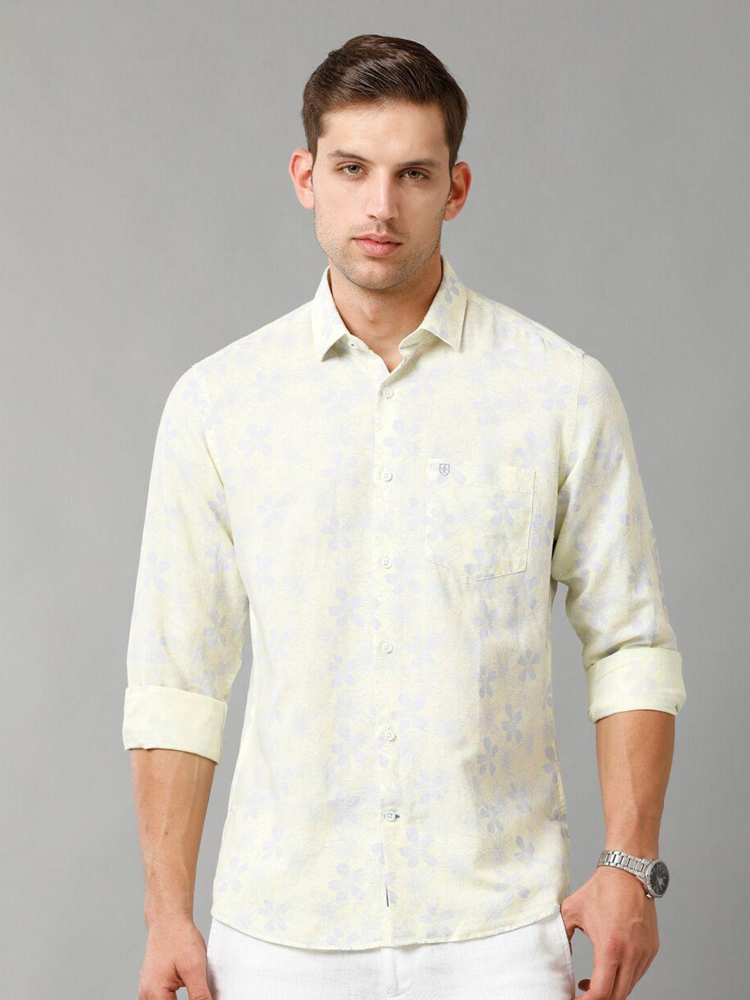 linen club men contemporary floral printed cotton linen casual shirt