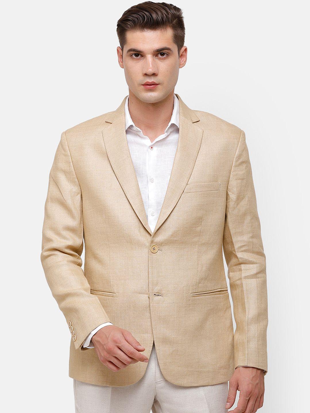 linen club men cream-coloured solid pure linen single-breasted formal blazer