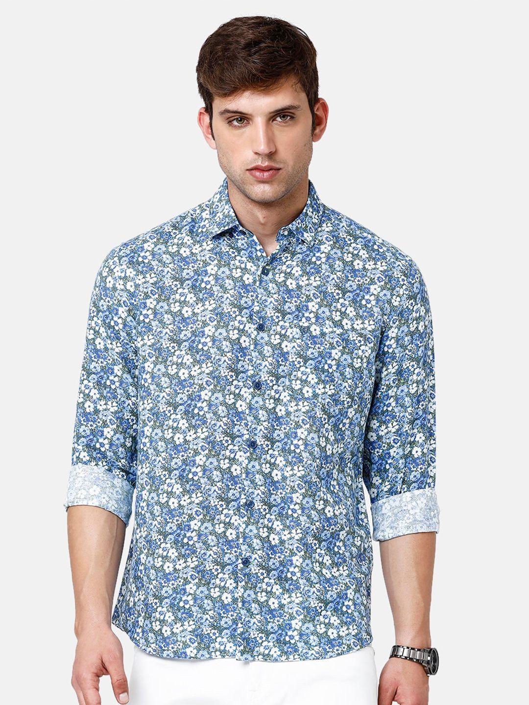 linen club men floral printed pure linen casual shirt