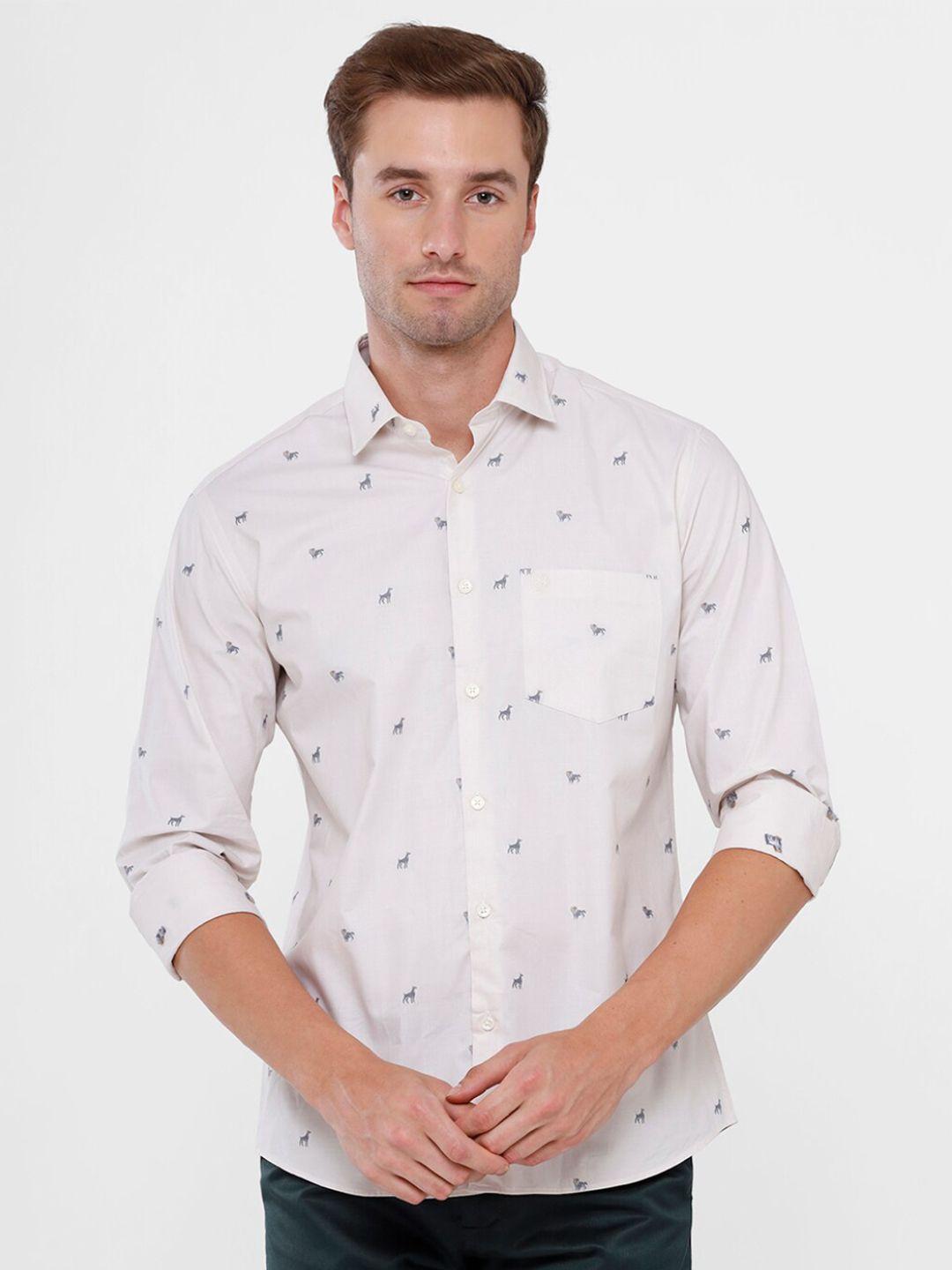 linen club men lavender printed cotton casual shirt