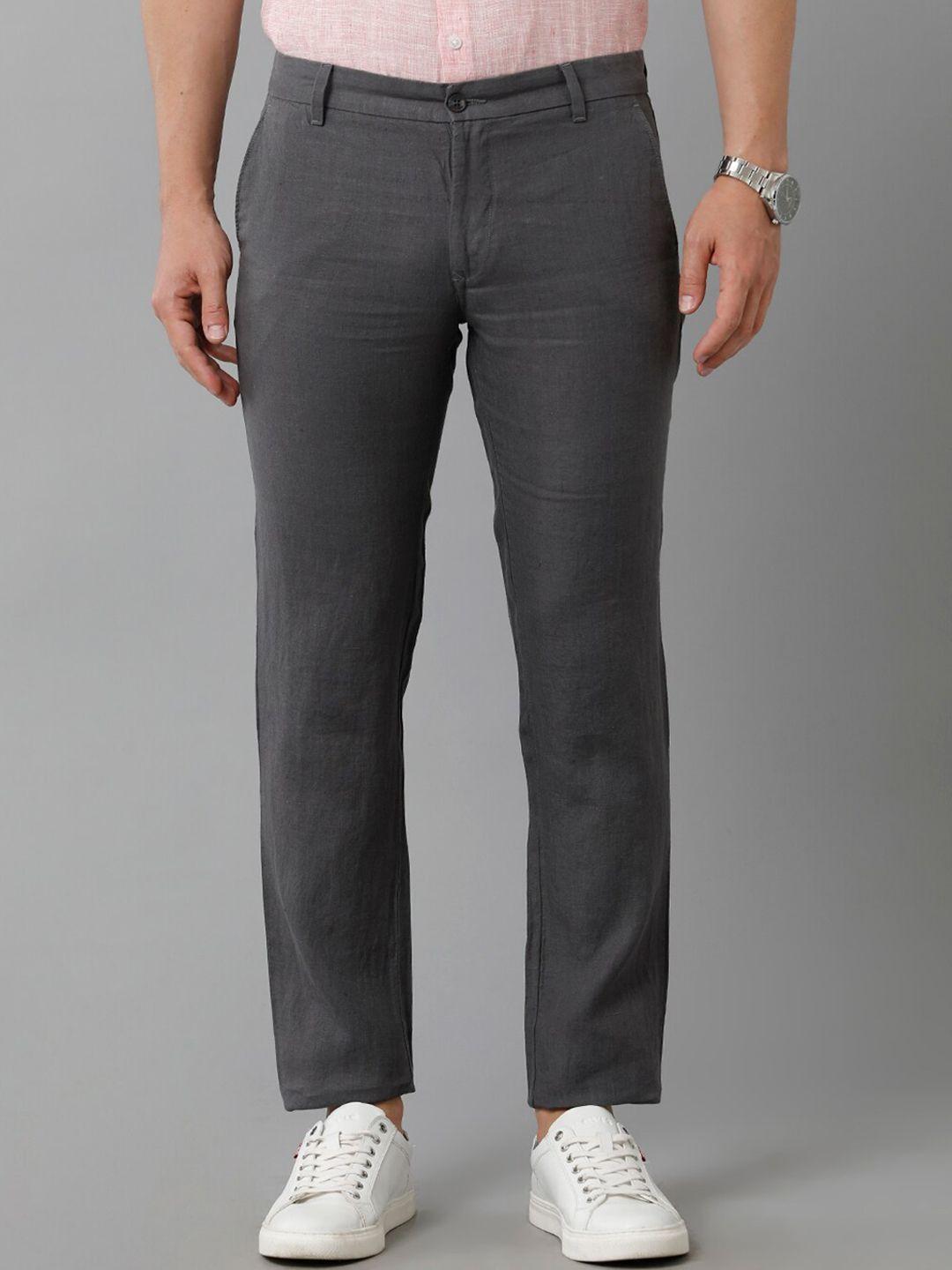 linen club men mid rise slim fit pure linen regular trousers