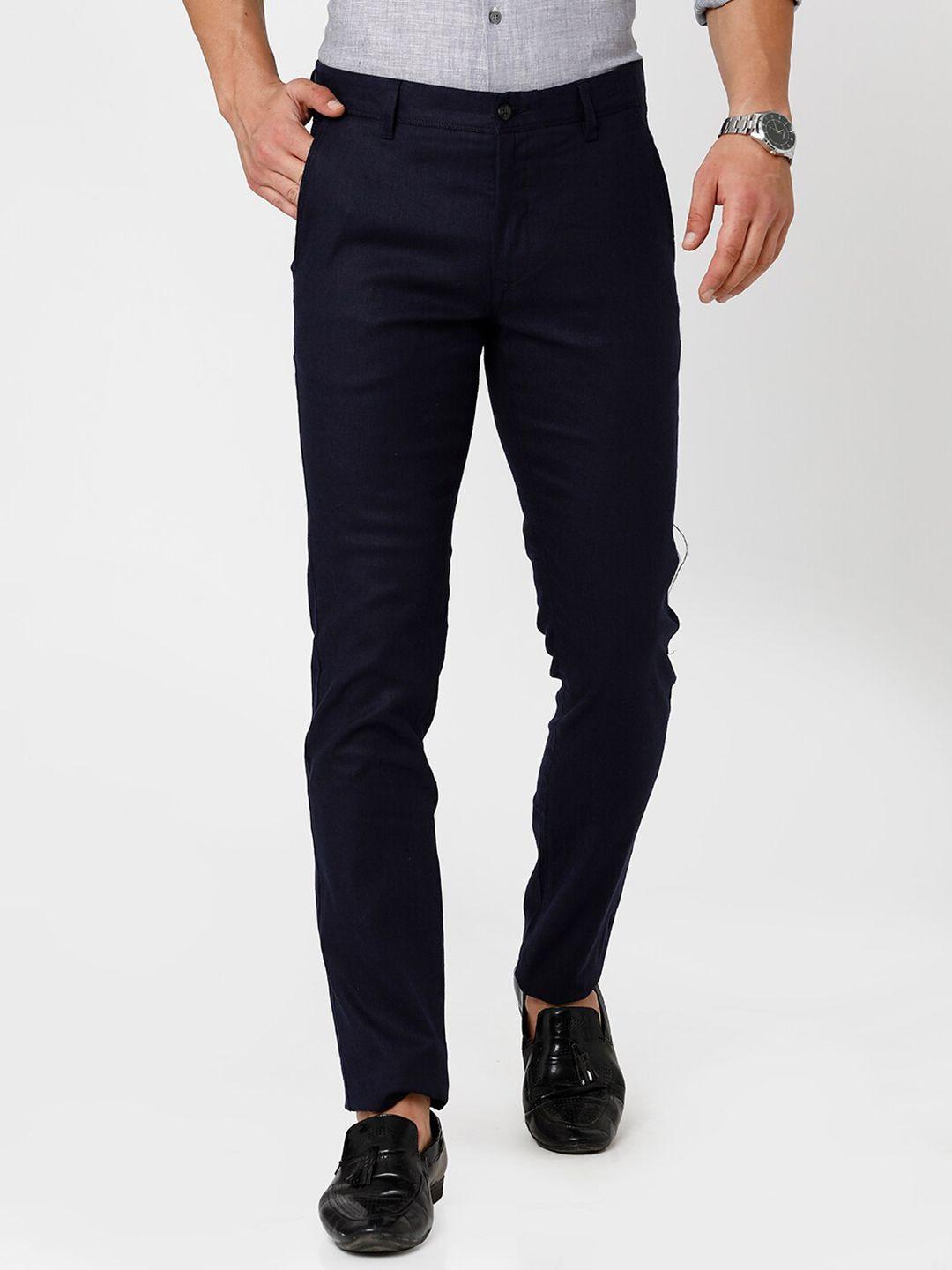 linen club men mid-rise slim fit pure linen trouser