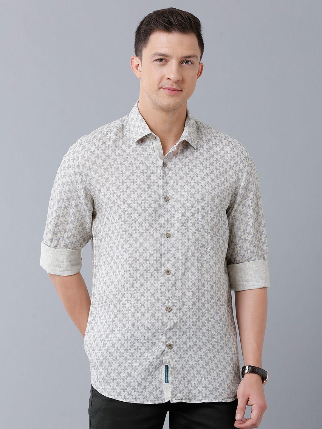 linen club men printed casual pure linen shirt