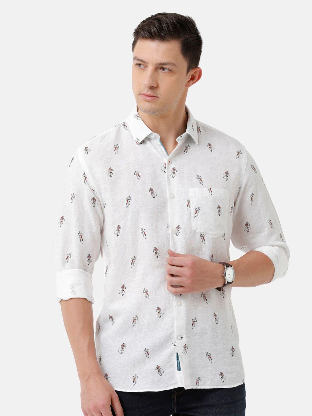 linen club men printed casual shirt