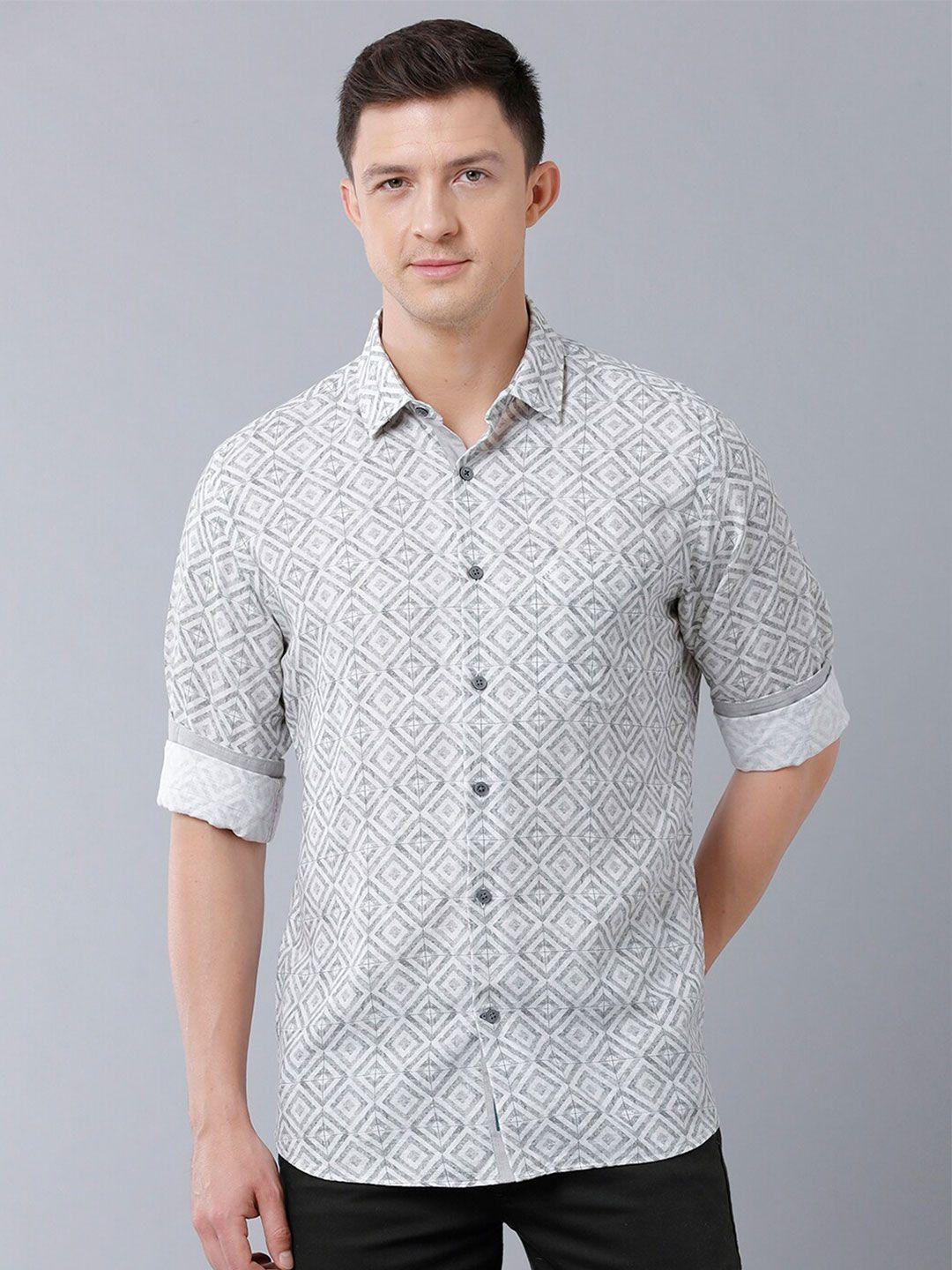 linen club men printed casual shirt